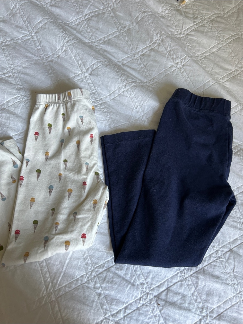 2-Pack Kids Cotton Leggings - Ice Cream Print White & Navy